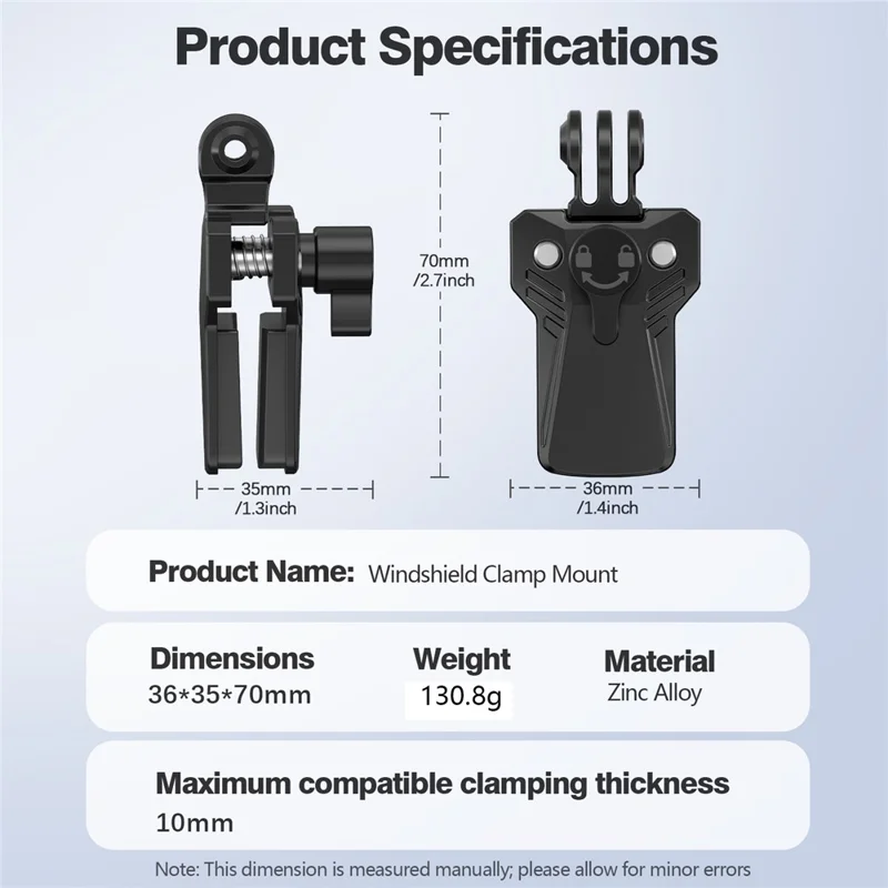 For GoPro Action Camera Motorcycle Windshield Clamp Mount 180 Degree Adjustable Zinc Alloy Camera Holder - Black