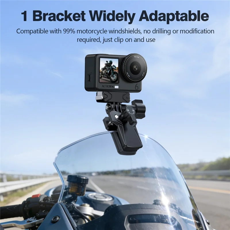 For GoPro Action Camera Motorcycle Windshield Clamp Mount 180 Degree Adjustable Zinc Alloy Camera Holder - Black