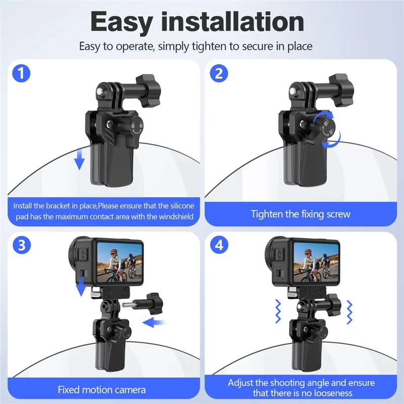 For GoPro Action Camera Motorcycle Windshield Clamp Mount 180 Degree Adjustable Zinc Alloy Camera Holder - Black