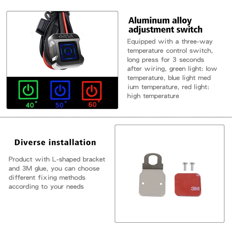 Wupp ZH-983C1 1Pair Smart 3-gang Mit 12-v-motorradheizung Erhitzte Griffe Universal Electric Heating-lenker Modifiziertes Heizgriff Elektrische Roller Wärmer Handgriffe