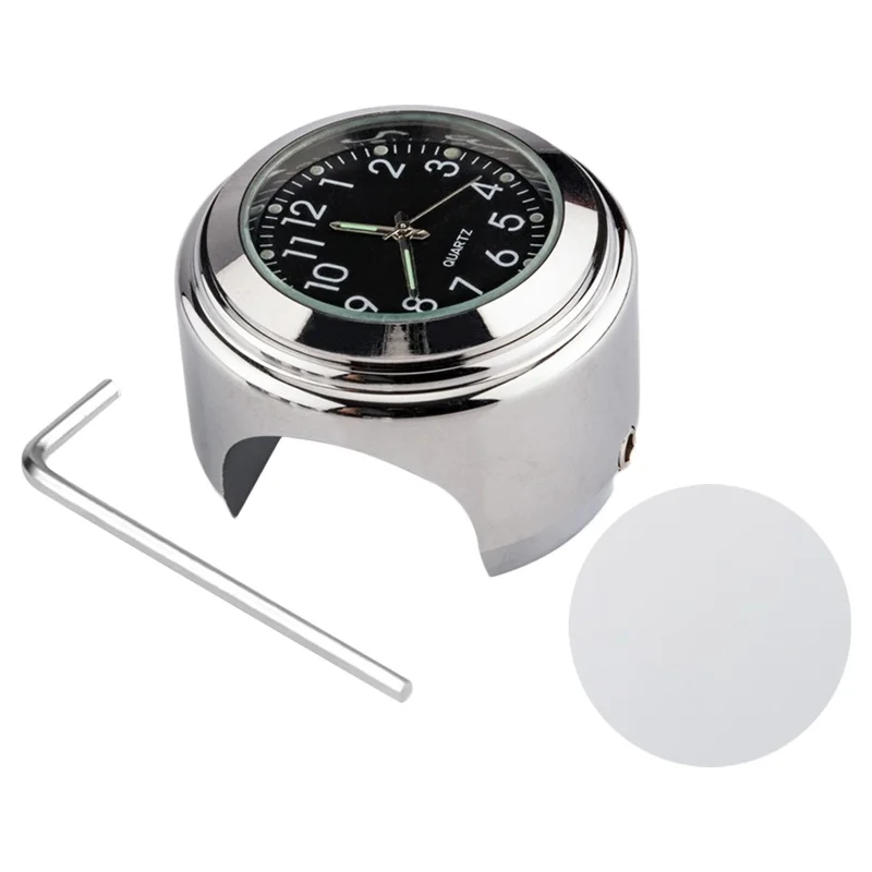 Aluminum Alloy Motorcycle Bike Clock 22-25.4mm Handlebar Luminous Clock / Thermometer - Clock / Silver Shell Black Dial
