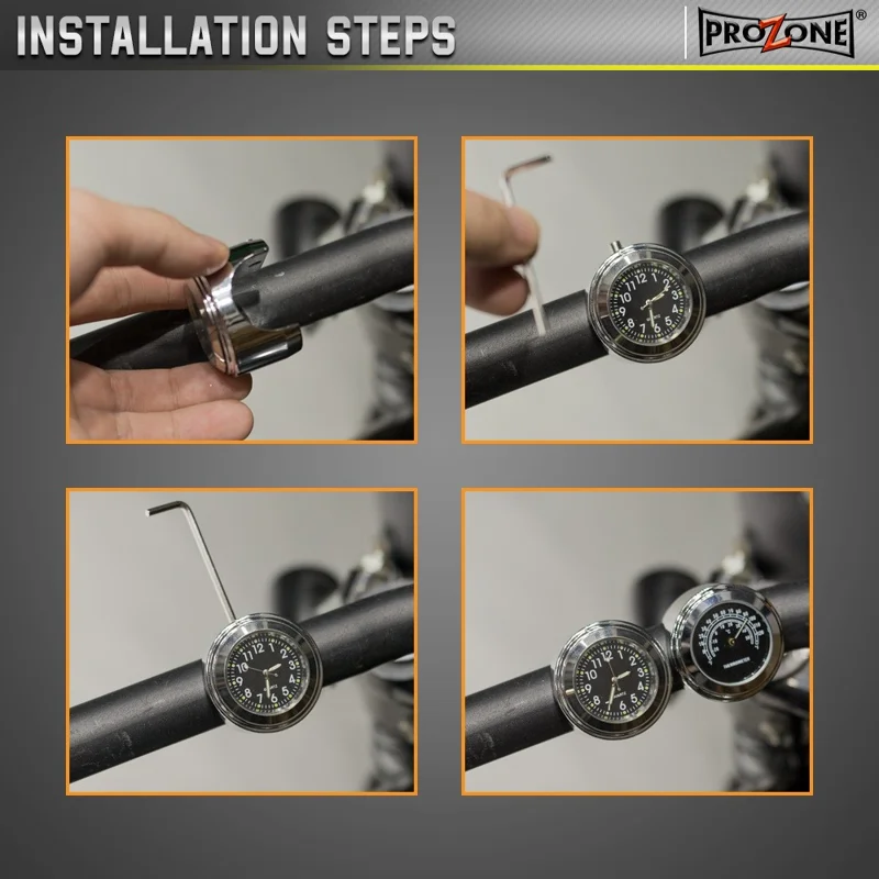 Aluminum Alloy Motorcycle Bike Clock 22-25.4mm Handlebar Luminous Clock / Thermometer - Clock / Silver Shell Black Dial