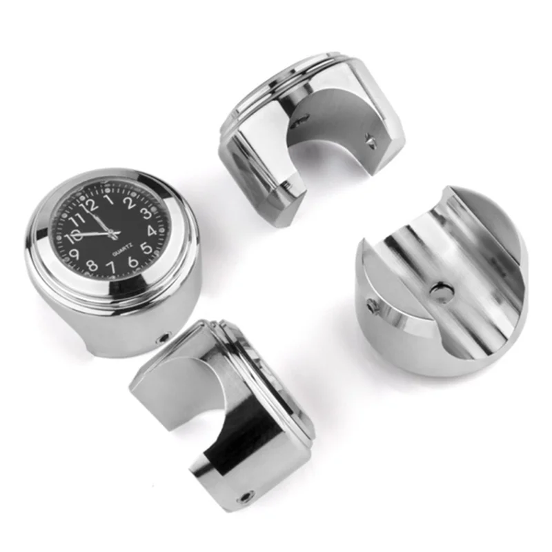 Aluminum Alloy Motorcycle Bike Clock 22-25.4mm Handlebar Luminous Clock / Thermometer - Clock / Silver Shell Black Dial