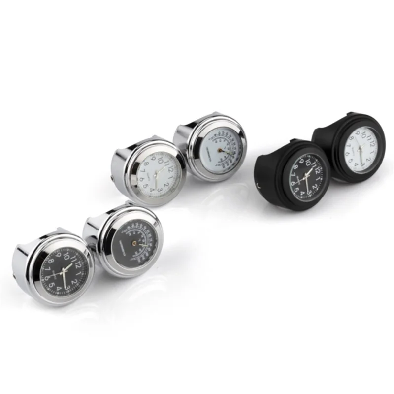 Aluminum Alloy Motorcycle Bike Clock 22-25.4mm Handlebar Luminous Clock / Thermometer - Clock / Silver Shell Black Dial