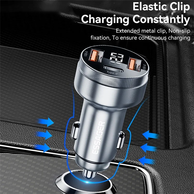 ESSAGER 80W Digital Display Car Ladegerät 2 USB-A+USB-C Zigarette Leichter Schnelles Ladegerät