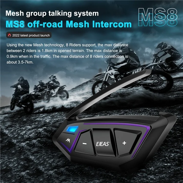 EJEAS 8 Мотоциклетный шлем с беспроводной mesh-интеркомом Bluetooth Рация 