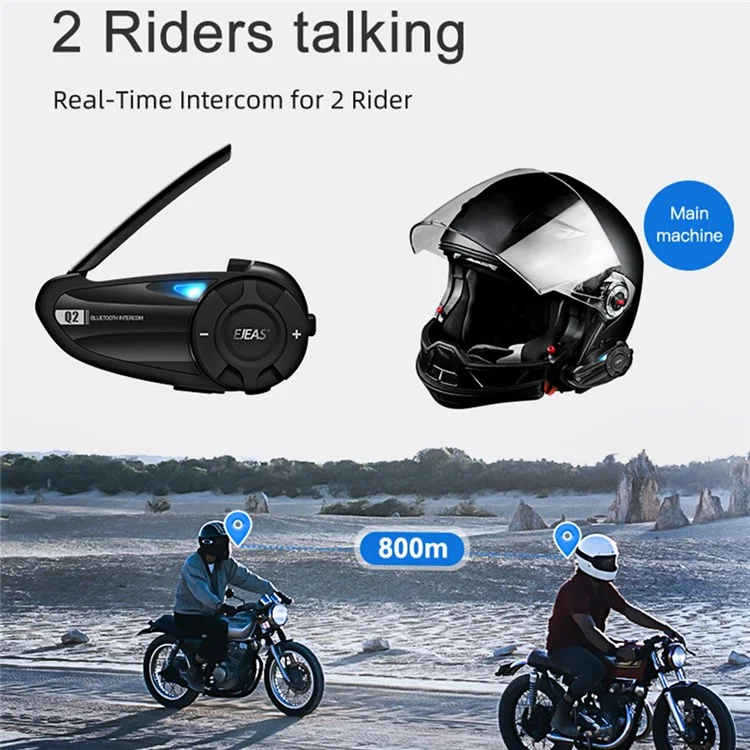 EJEAS Q2 Motorcycle Helmet Bluetooth Intercom 2 Rider Waterproof Walkie-Talkie Support FM Function, 3s Pairing