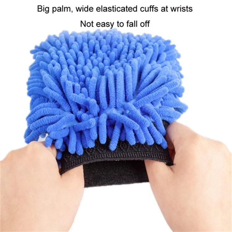 2PCS Chenille Car Wiping Gloves Double-Sided Coral Fleece Housework Dust Wool Bear Paw Car Cleaning Tool - Blue