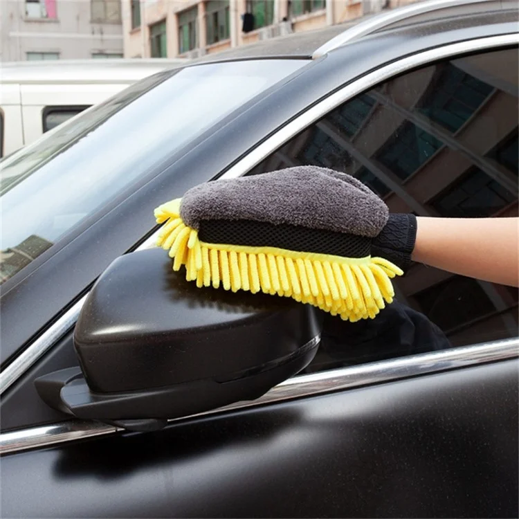 2PCS Chenille Car Wiping Gloves Double-Sided Coral Fleece Housework Dust Wool Bear Paw Car Cleaning Tool - Blue