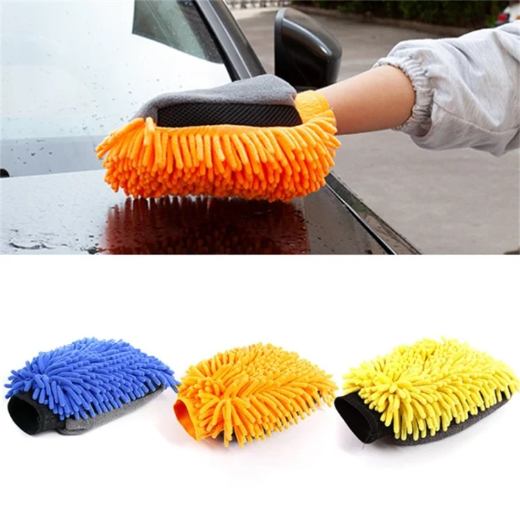 2PCS Chenille Car Wiping Gloves Double-Sided Coral Fleece Housework Dust Wool Bear Paw Car Cleaning Tool - Blue