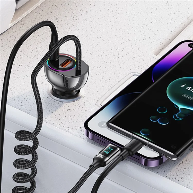 USAMS US-CC193 C37 60W Fast Charging Car Charger Type-C + USB Dual Port Charger with PD 30W Cable for iPhone