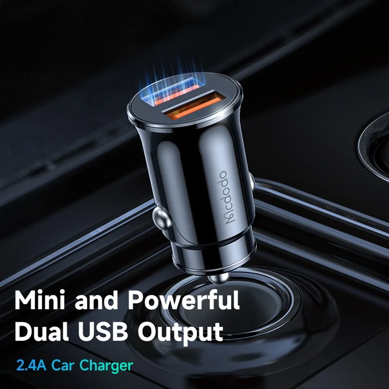 MCDODO CC-6602 Carregador de Carro Dual Port USB 5V / 2.4A, Alumínio Ligeiro Portátil Adaptador de Carregamento, Preto