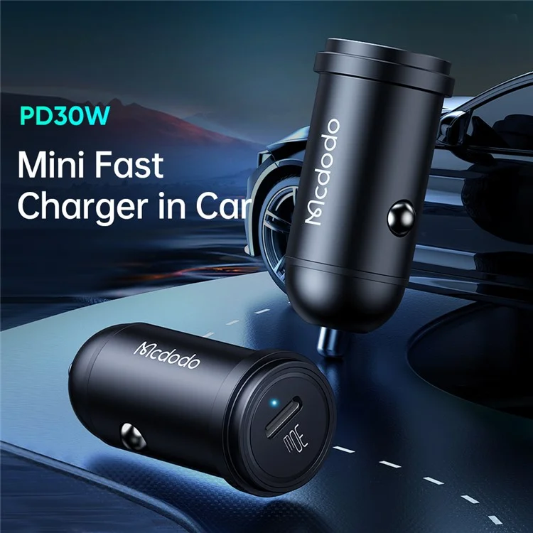 MCDODO CC-7491 PD 30W Cargador rápido de coche de puerto único mini con conector tipo C, negro