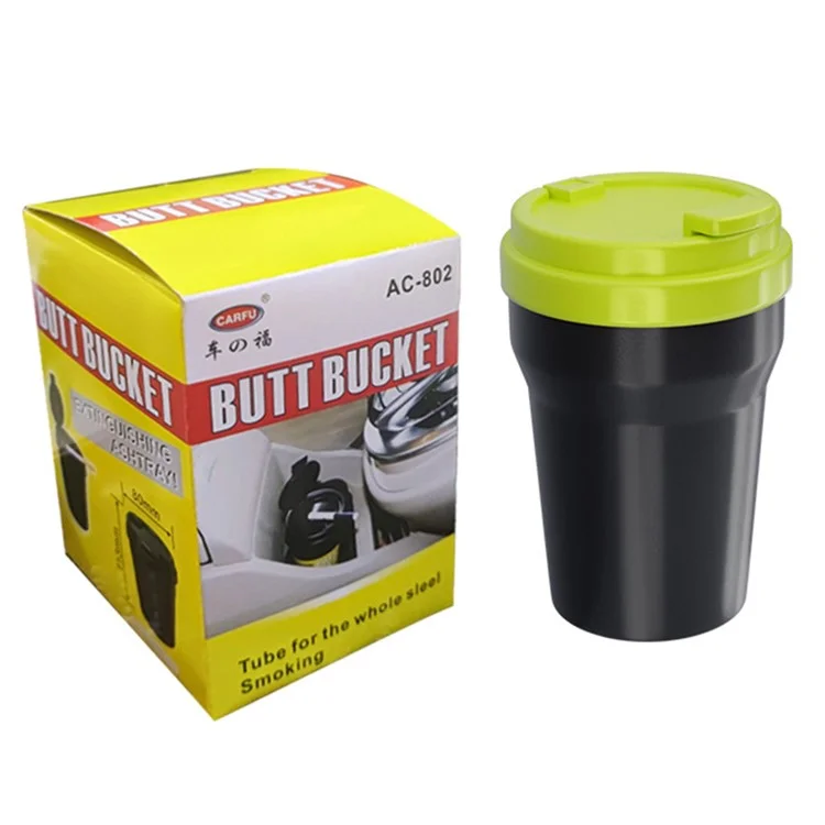 CARFU AC-802 ABS Car Ashtray with Lid Vehicle Interior Garbage Can Ashtray - Green