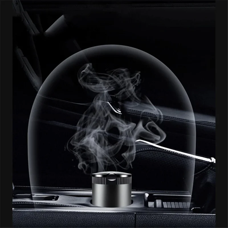 Cenicero de metal para coche creativo con luz de noche LED, resistente a altas temperaturas con soporte para cigarrillos - Negro