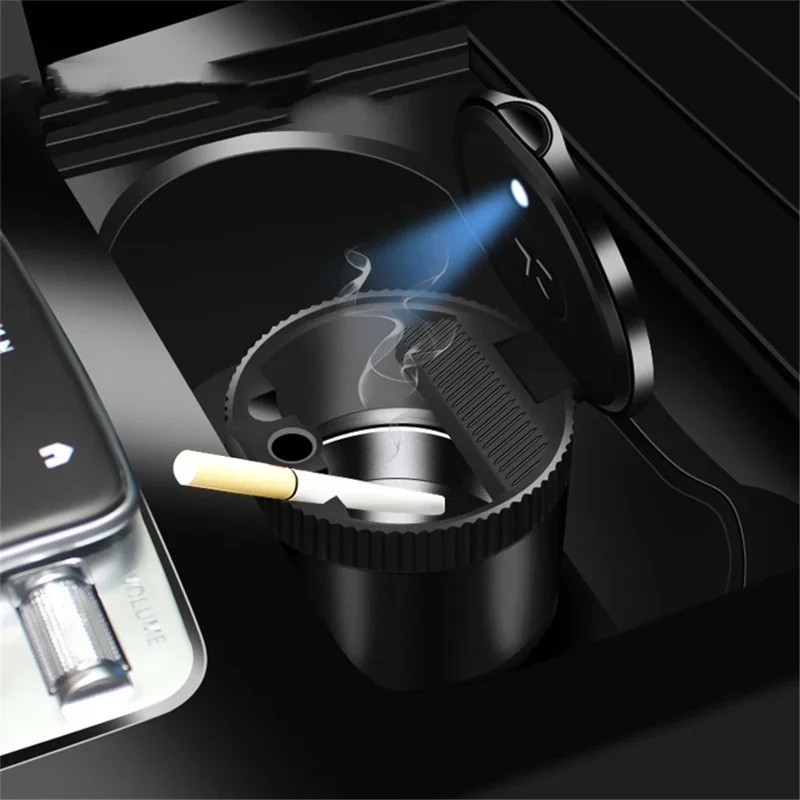 Creative Car Metal Ashtray with LED Night Light High-Temperature Resistant Ashtray with Cigarette Holder - Red