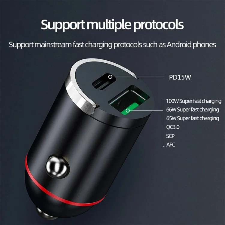 USB+Type-C Dual Port Car Charger 100W Fast Charging Mini Charging Adapter with Handle