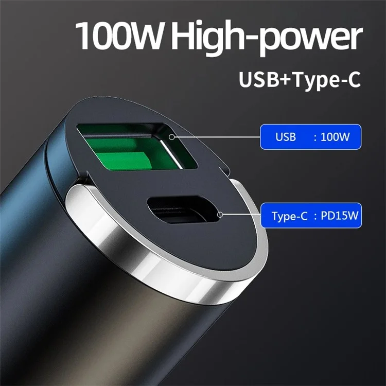 USB+Type-C Dual Port Car Charger 100W Fast Charging Mini Charging Adapter with Handle