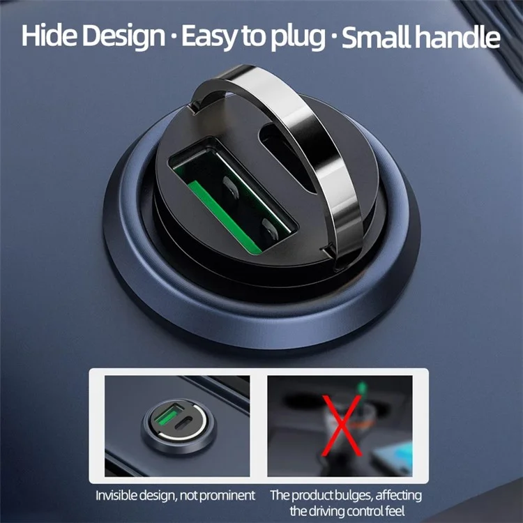 USB+Type-C Dual Port Car Charger 100W Fast Charging Mini Charging Adapter with Handle