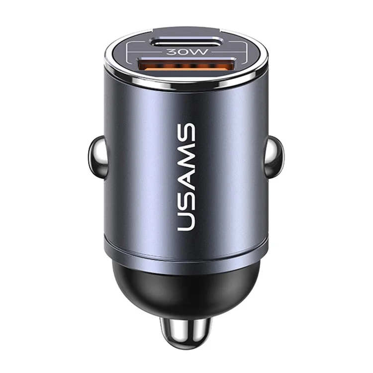 USAMS US-CC206 C38 PD 30W USB A+C Cargador rápido de aleación de aluminio para automóvil con anillo deslizante - Gris oscuro