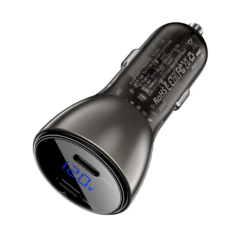 ACEFAST B10 PD 60W Dual Type-C Ports Fast Charging Charger Station Cigarette Lighter Car Charger