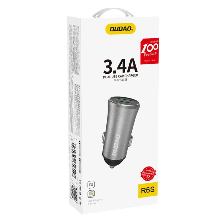 DUDAO R6S 3.4A Fast Charging Aluminum Alloy Dual USB Mini Car Charger Adapter
