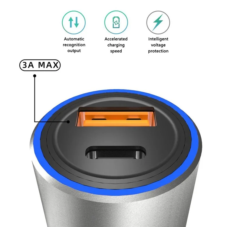 DUDAO R4PQ PD 22.5W Type-C + USB Fast Charging Adapter Aluminum Alloy Car Charger