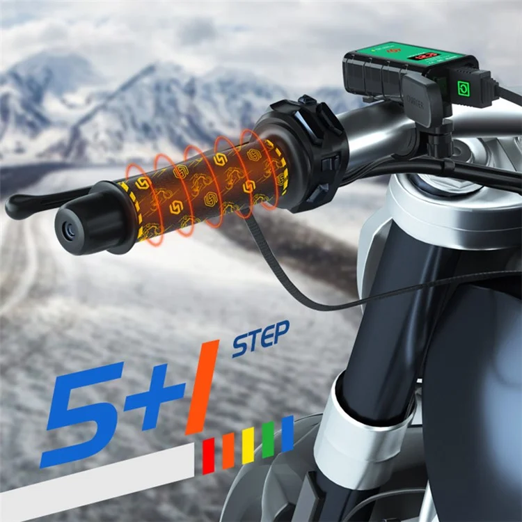 WUPP CSZH-974K1 Motorcycle Heated Grips with Memory Function Pattern Design Electric Handle Sleeve Support 6 Temperature Adjustment