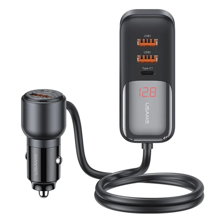 USAMS US-CC213 C40 165W Adaptador de Carregamento Rápido Display Digital 2*tipo-c 3*carregador de Carro Usb Com Cabo