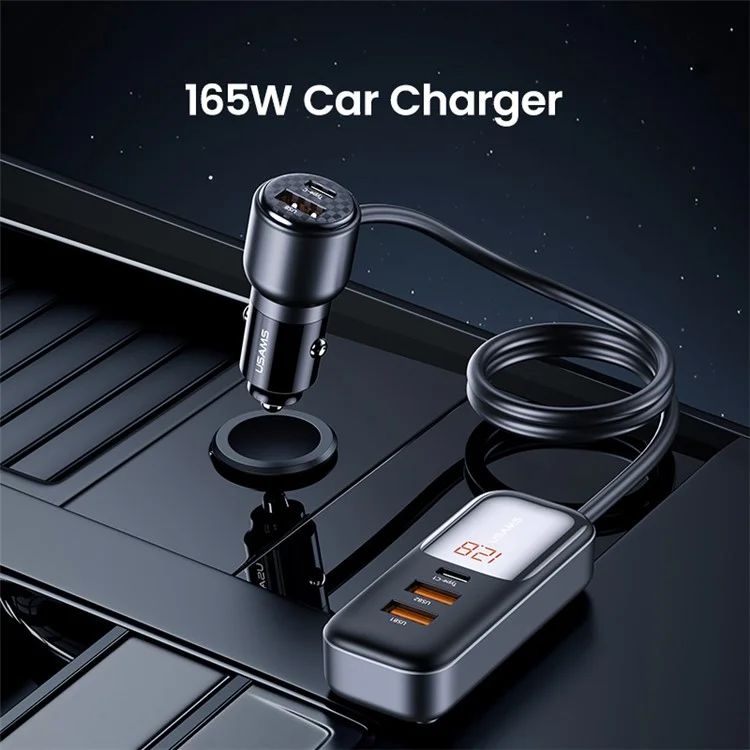 USAMS US-CC213 C40 165W Schnellladegerät Digital Display 2*Typ-C 3*USB Autoladegerät mit Kabel 