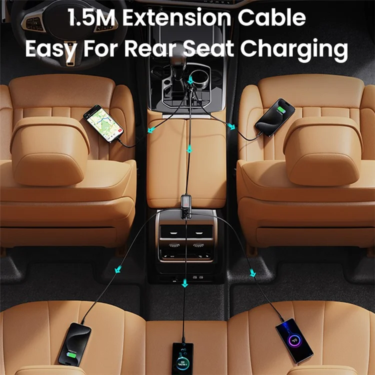 USAMS US-CC213 C40 165W Schnellladegerät Digital Display 2*Typ-C 3*USB Autoladegerät mit Kabel 