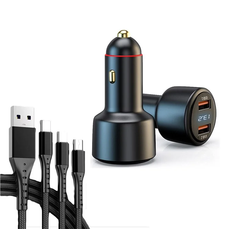 Автомобильное зарядное устройство P6K 200 Вт с двумя USB-портами, ЖК-экраном и сверхбыстрой зарядкой
