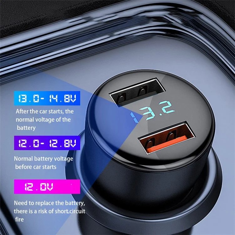 P5SXK 100W Dual USB Aluminum Alloy Adapter Voltage Detection Car Charger with 6A Cable - Black