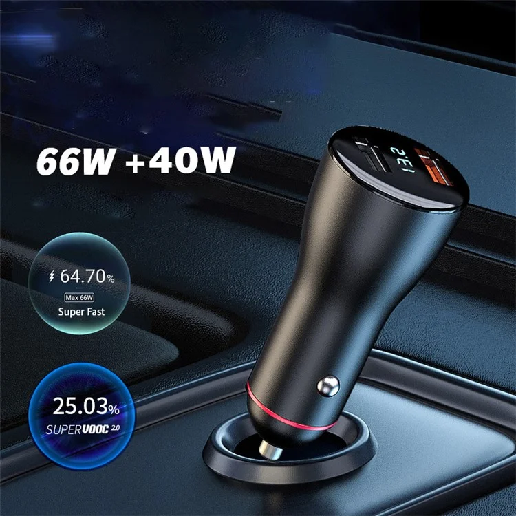 P5SXK 100W Dual USB Aluminum Alloy Adapter Voltage Detection Car Charger with 6A Cable - Black