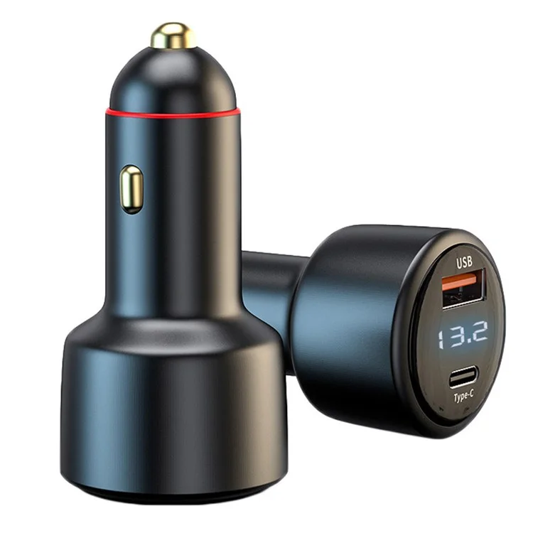 P6C PD 100W USB+Type-C Aluminum Alloy Adapter Voltage Digital Display Car Charger