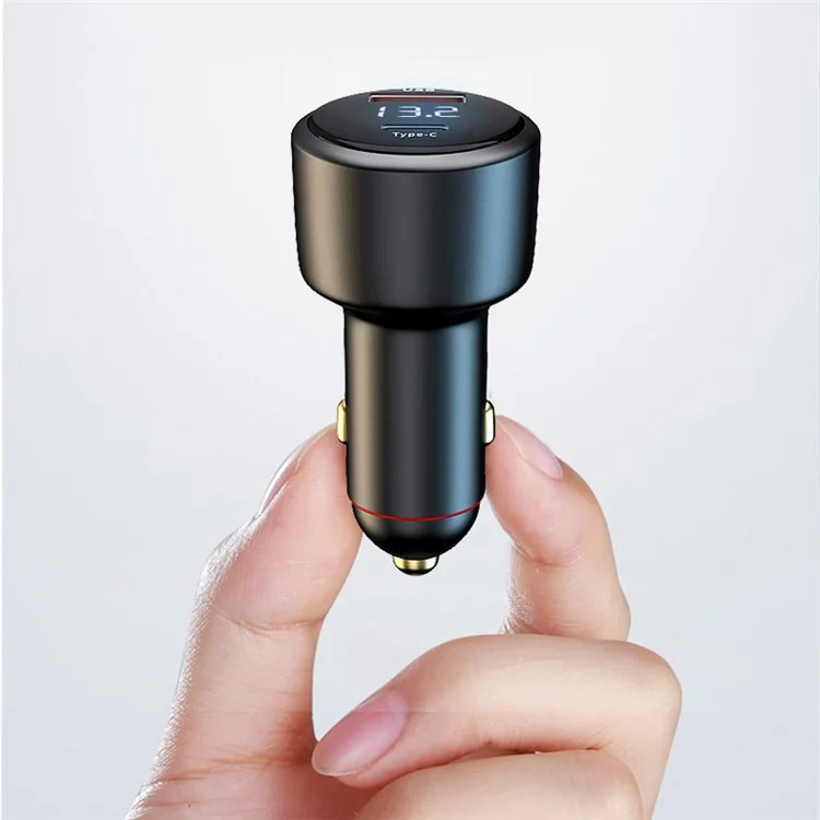 P6C PD 100W USB+Type-C Aluminum Alloy Adapter Voltage Digital Display Car Charger