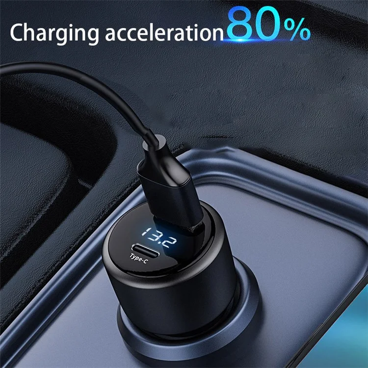 P6C PD 100W USB+Type-C Aluminum Alloy Adapter Voltage Digital Display Car Charger