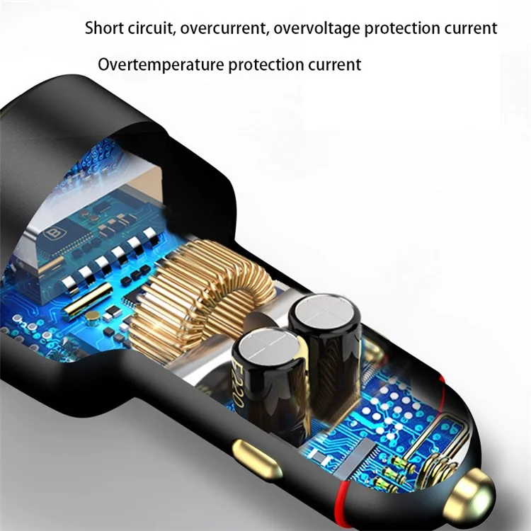 P6C PD 100W USB+Type-C Aluminum Alloy Adapter Voltage Digital Display Car Charger