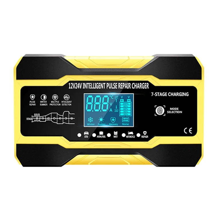 RJTIANYE RJ-C121001A 12V Car Battery Charger 12V10A 24V5A Motorcycle Battery Charger - UK Plug / Yellow