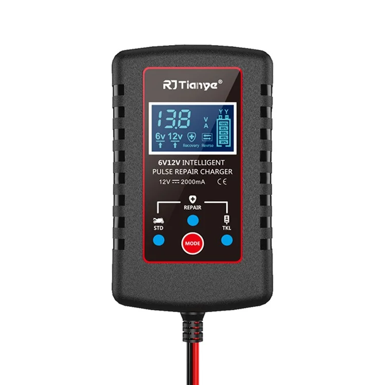 RJTIANYE RJ-C120201A Ultra-Thin 6V 12V Charger with ASE Adapter Cable for Car Battery Charger - US Plug