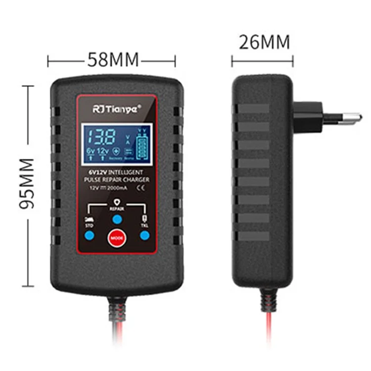RJTIANYE RJ-C120201A Ultra-Thin 6V 12V Charger with ASE Adapter Cable for Car Battery Charger - US Plug