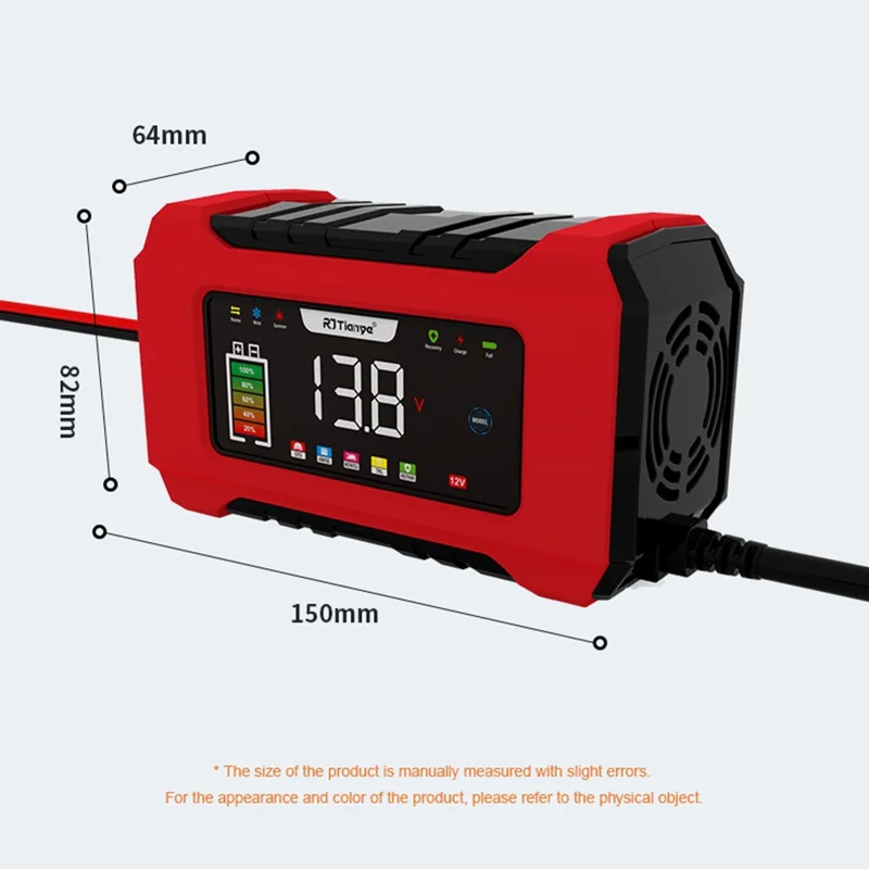 RJTIANYE RJ-C120501B شاحن بطارية السيارة بشاشة عرض وتوصيل باللمس بـ 9 مراحل مع وضع الذاكرة وقفل الوضع - قابس أمريكي / أصفر