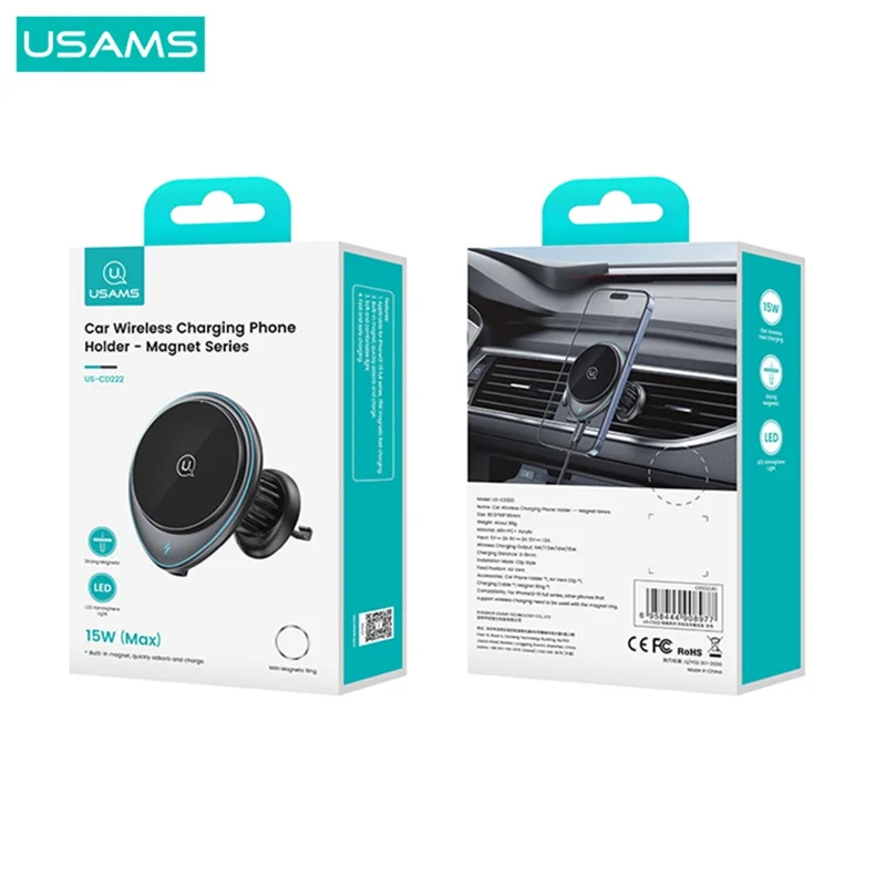 USAMS US-CD222 JC Series Car Magnetic Wireless Charger Air Vent Phone Charging Bracket