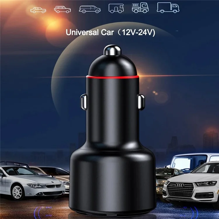 P6J 12V-24V Car Dual 100W USB Fast Phone Charger with iP+Micro+USB-C Cable