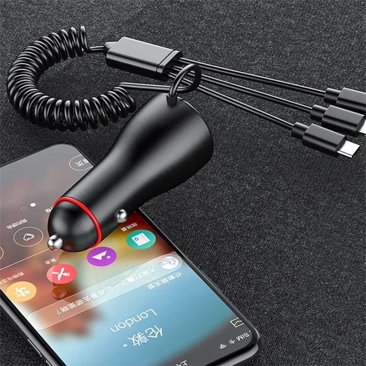 Caricabatterie da auto digitale a doppia USB con display digitale da 110 W con cavo 3 in 1 P5X Fast Charging