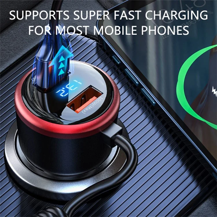 3-en-1 330W Super Fast Car Charger Dual Port Car Charger Avec 3 Câbles de Charge Adaptateur Pour la Voiture 12V-24V