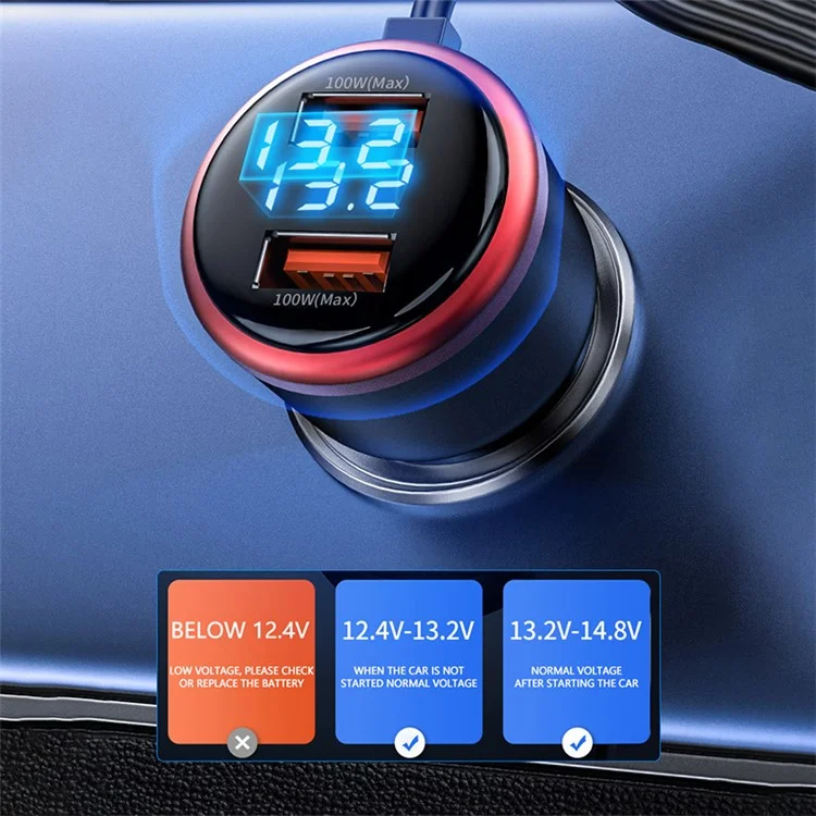 3-en-1 330W Super Fast Car Charger Dual Port Car Charger Avec 3 Câbles de Charge Adaptateur Pour la Voiture 12V-24V