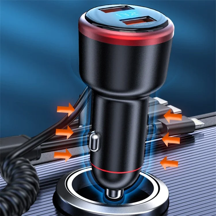 3-en-1 330W Super Fast Car Charger Dual Port Car Charger Avec 3 Câbles de Charge Adaptateur Pour la Voiture 12V-24V