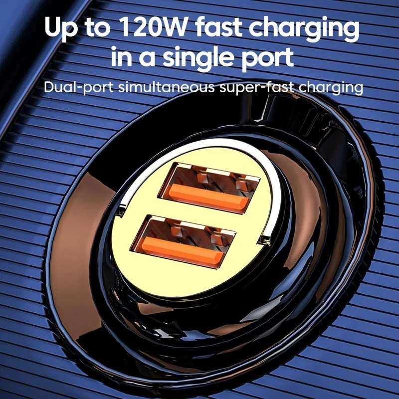 G22S 12-24V 240W Dual USB Aleación de Zinc Phone Cargador de Carga de Carga Rápida Cargador de Automóvil Con Cable 6A