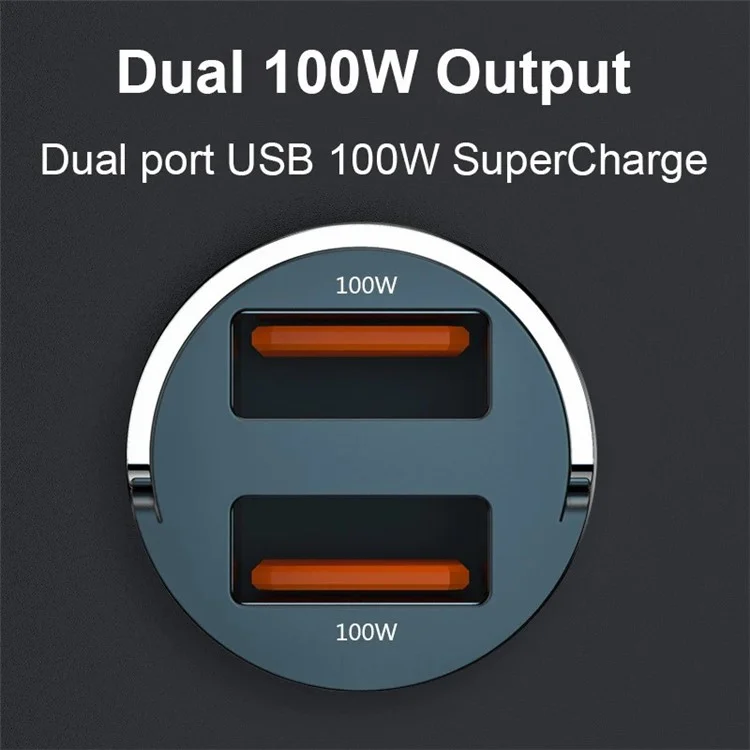 G50S 12-24V Dual USB Ports 200W Car Charger Adapter with 100W Super Fast Charging Cable